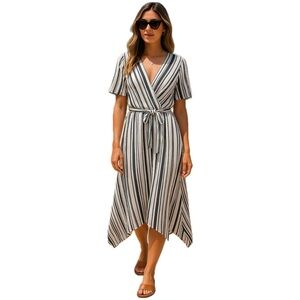 NEW Maurices Dress Striped Flutter Sleeve Shark Bite Hem White Black XS 110094